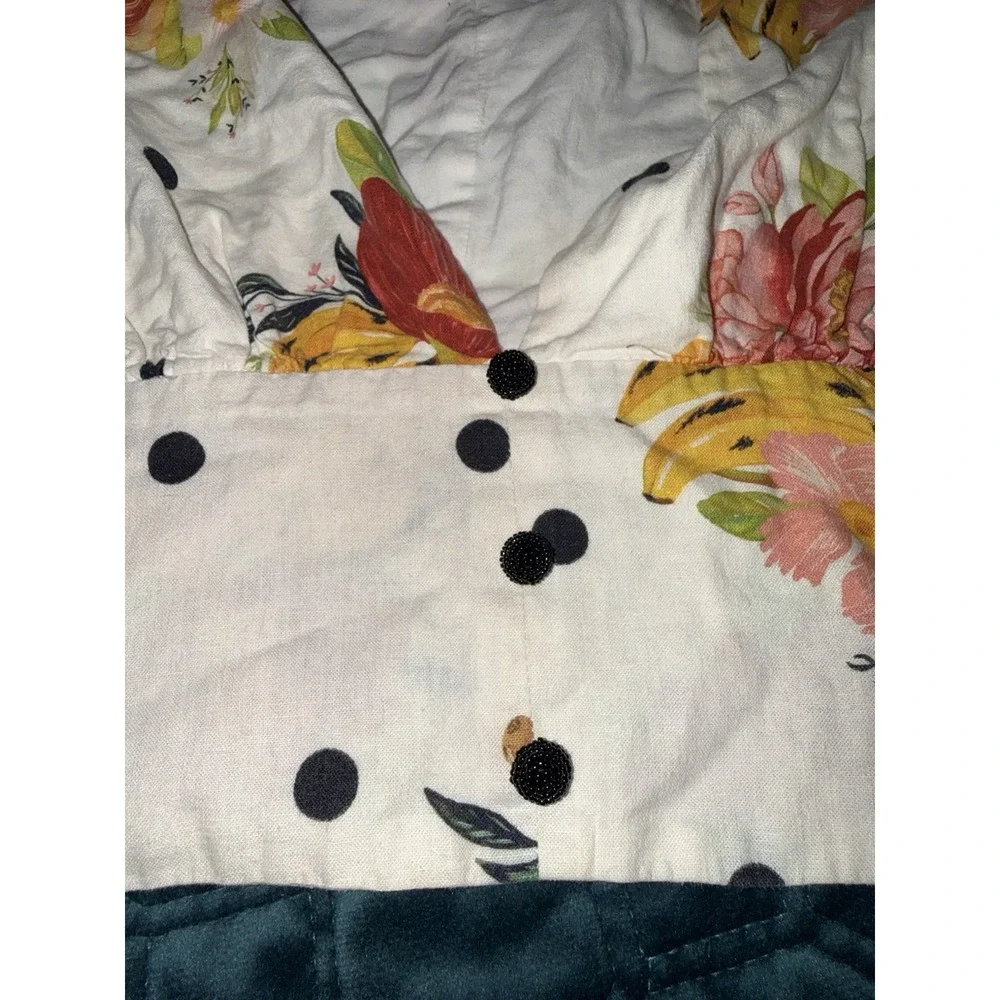 Farm Rio Nanaju Floral Polka Dot Crop Top Deep V-neck Puff Sleeves Size Large